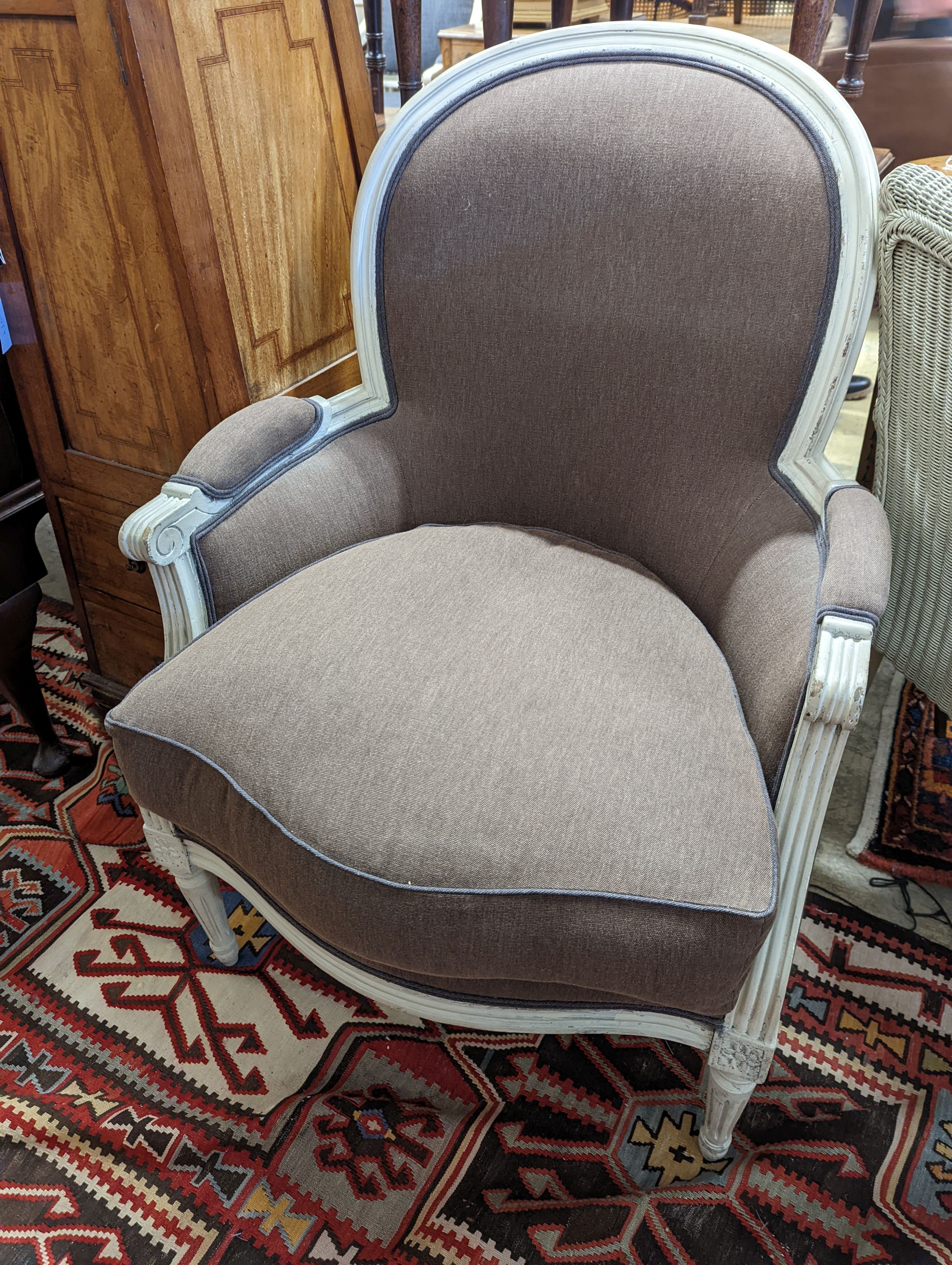 A painted French fauteuil, width 66cm, depth 52cm, height 94cm